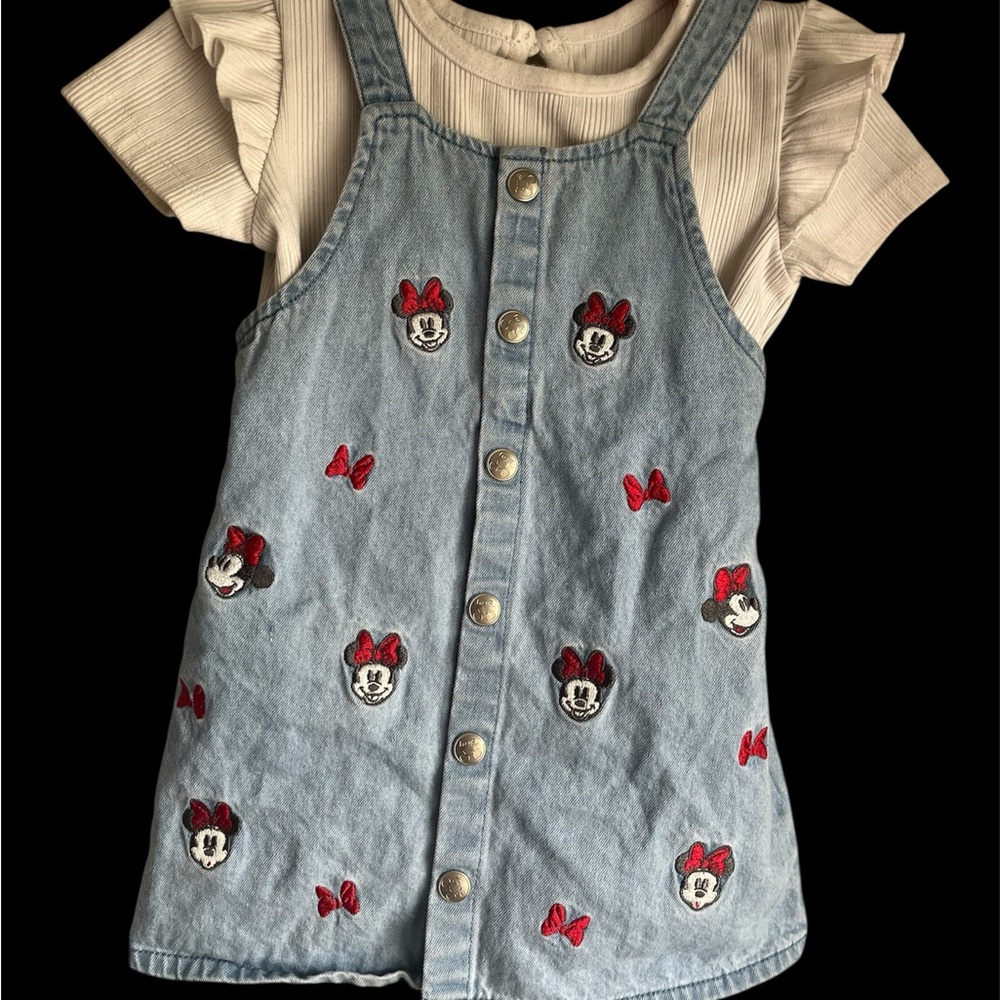 Disney Baby Minnie Mouse Denim Dress 2 piece- Size 9-12 months